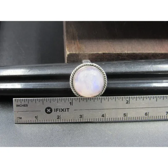 Size 6 Sterling Silver Large Round Moonstone Band Ring Vintage Statement - Picture 8 of 9